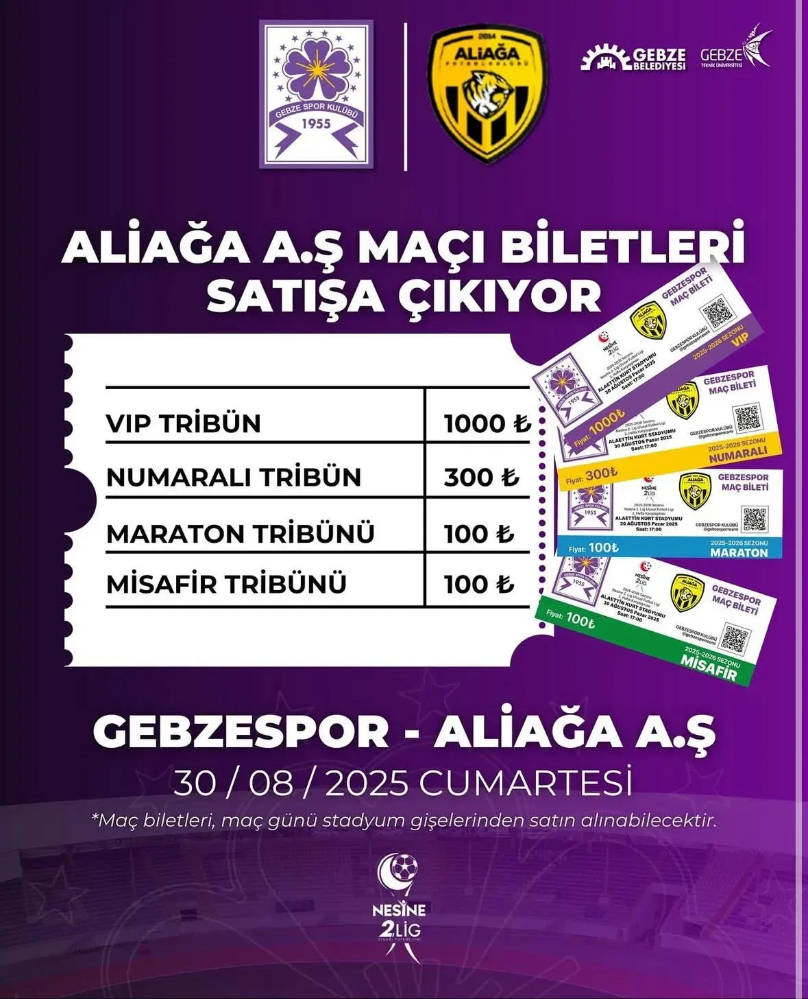 Gebzespor – Aliağa A.Ş. maçı biletleri satışa çıkıyor