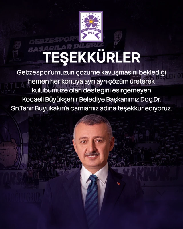 Gebzespor’dan Tahir Büyükakın’a teşekkür