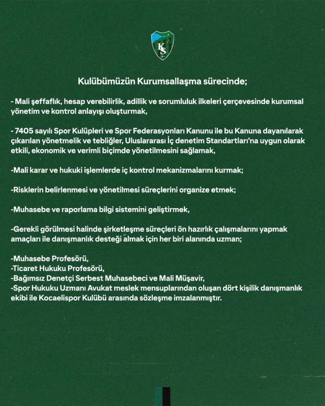 Kocaelispor şeffaflık için danışmanlık aldı, isimleri açıklamadı